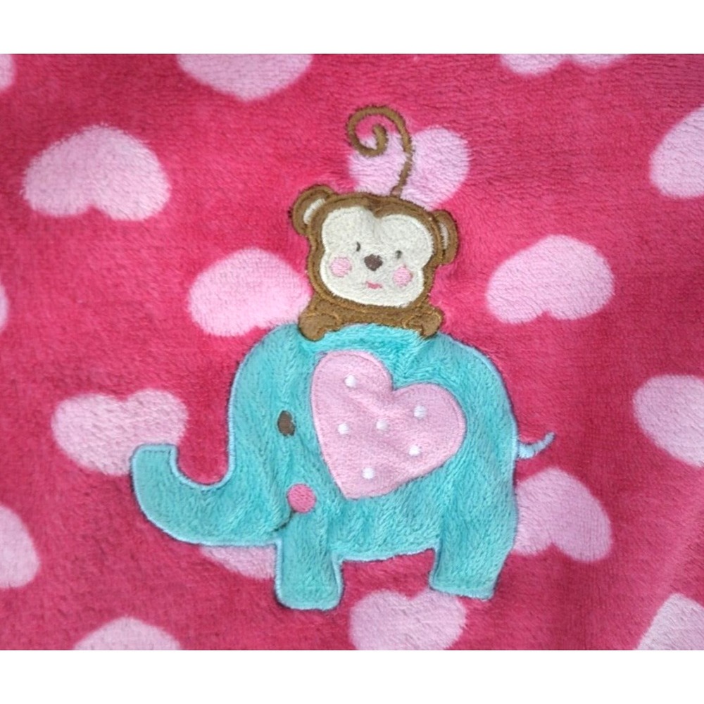 Pink Heart Elephant‎ Monkey Baby Girl Blanket Lovey Unbranded htf 35x40 Security - Picture 3 of 3